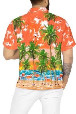 Happy Bay Men's Hawaiian Shirt - Palm & Flamingo Print, Casual Button Down, Size Large - View #3