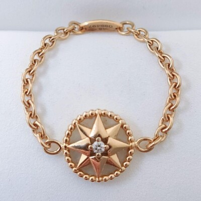 Christian Dior Rose des Vents Diamond 18K YG Reversible Chain Ring #48 / 4.6US