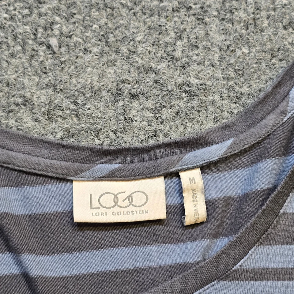 LOGO Lori Goldstein Top Mujer Talla Mediana Azul Gris Rayas Elastizado Informal Carrera Foto 3 de 4