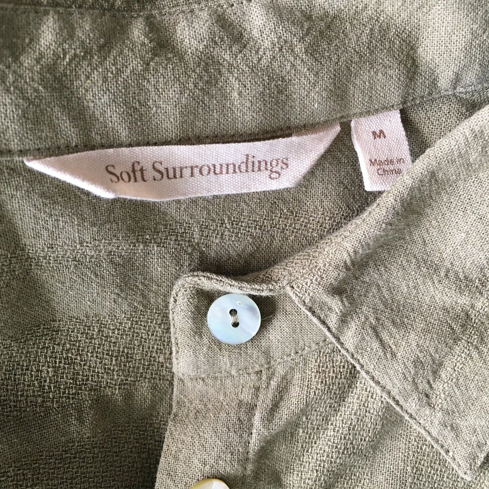 МЯГКОЕ ОКРУЖЕНИЕ зеленый текстурированный льняной смеси кнопка рубашка женщин sz средний - Изображение 2 из 4