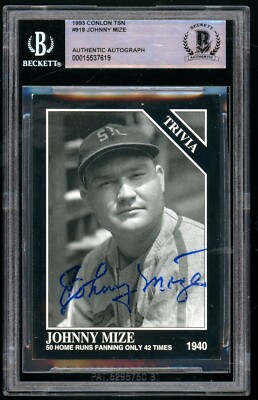 JOHNNY MIZE 1993 Conlon Collection TSN #918 Signed Auto Beckett BAS Certified