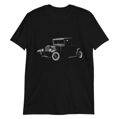 JG Infinite 1930 Model A 5 Window Coupe Hot Rod T-Shirt - Unisex Black Tee, Vintage Car Graphic