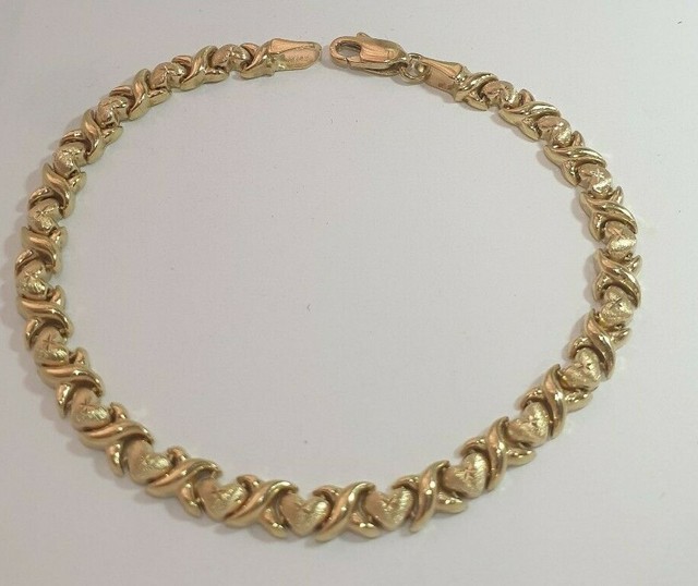14K YELLOW GOLD X HEART BRACELET XO eBay