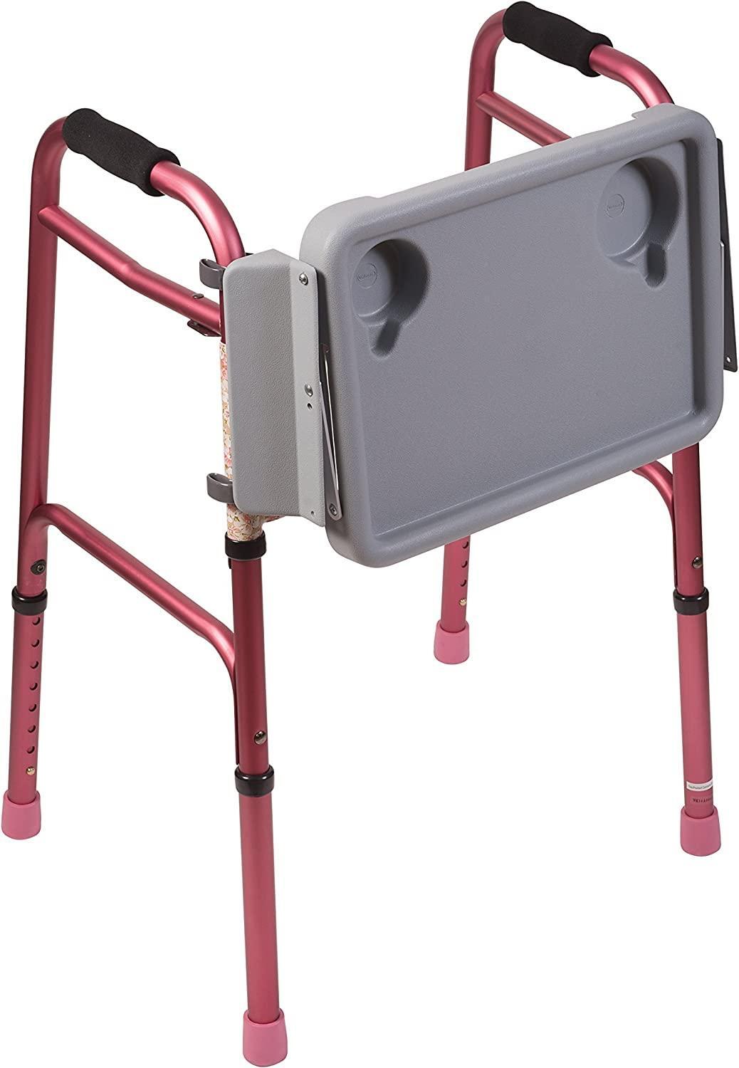 Universal Folding Walker Tray Lightweight Two Cup Holders Tool Free