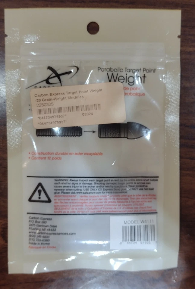 Carbon Express 20 GRAIN POINT WEIGHTS PARABOLIC TARGET 12 PACK - #W4111 - Image 3 of 3