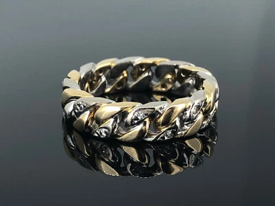 vintage Ketten Ring Gold 750 Bicolor Weiß- & Gelb-Gold massiv 16 Brillanten RG53 - Bild 1 von 4