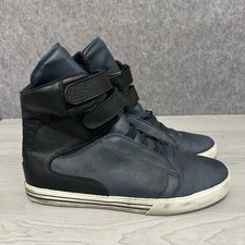 Supra TK Society High-Top Sneakers Sz 15 Black Blue Leather Strap Skate (FLAW)