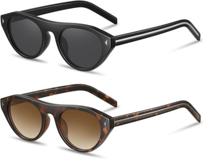 Retro Oval Sunglasses for Women Men Trendy Small Cateye Narrow round Shades UV P