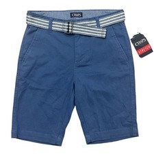 NWT Chaps Boys Chino Shorts Belt Blue Stretch Twill 8"Flat Front School Size 10