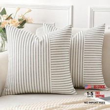 and Beige Patchwork Farmhouse Pillow Covers 18" x 18" Pack of 2 Olive Green
