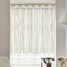 Crochet Boho Curtains With Lace Trim Ribbon Hand Made Lace Window Topper Farm...