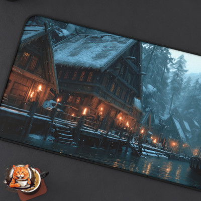 Viking Village Desk Mat | Nordic Winter Fantasy Gaming Mouse Pad