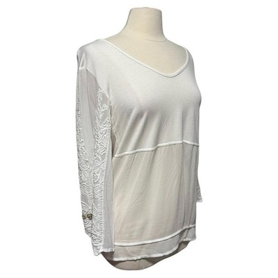 Elisa Cavalleti European Sheer Ornate Embroidered Ivory Tunic Top US Medium