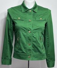 Jones New York Signature green stretch jacket women's size M gold buttons casual