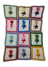 Handmade Granny Square Sun Bonnet Girl Afghan 32"x44" Kids Blanket