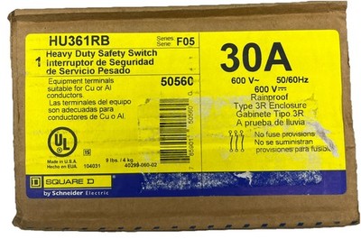 Square D HU361RB New Box Heavy Duty Disconnect Switch 30 Amp 600v 3 PhaseNema 3R