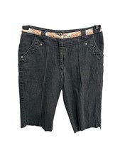 Womens Black Denim Bermuda Shorts Orange Plaid Trim Size M Boho Gorpcore