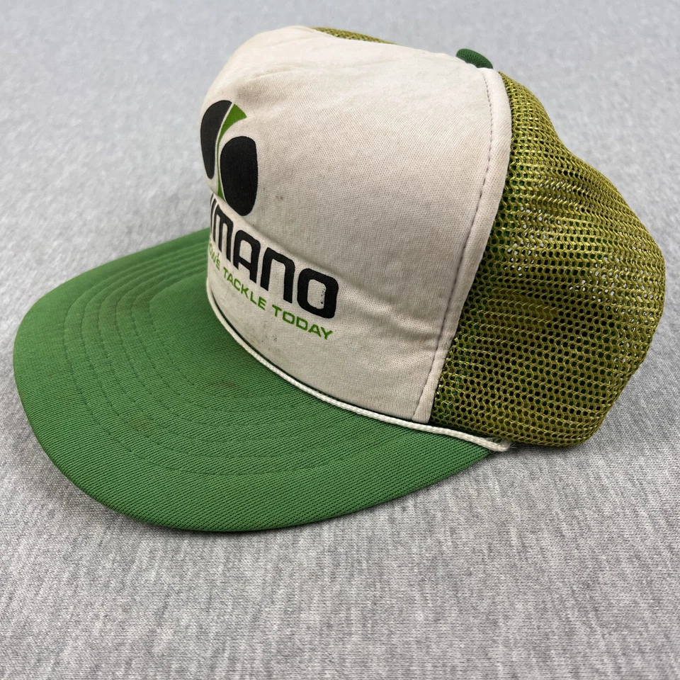 复古禧玛诺卡车司机帽均码绿色白色渔具标志 80 年代脏 — 第 3/4 张图片