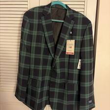 CHAPS HOLIDAY BLAZER 48 Long . Green Plaid. NWT