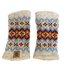 Pachamama Wool Hand Warmers Beige Blue Fair Isle Fleece Lined Hand Made