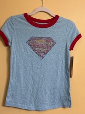 DC Comics Supergirl Blue Jersey T-Shirt Girls Size XL 14/16 gems