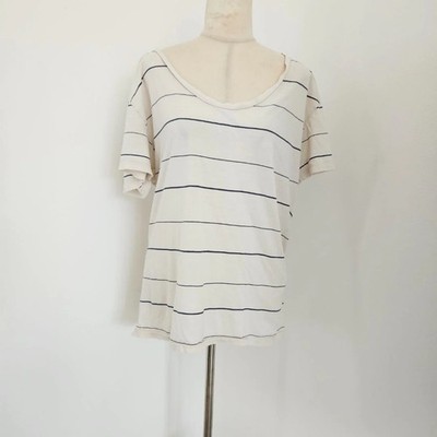 Acne Studios Striped Wide Neck T-Shirt White Blue Cotton Women's