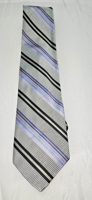 Robert Talbott silk / cotton silver with blue and black stripes **Free Shipping*