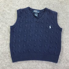 Vintage Polo By Ralph Lauren Sweater Vest Boys 4 Navy Cable Knit Cotton 90s