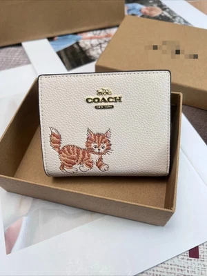 Coach Dancing Kitten Women's Pebble Leather Snap Wallet - Chalk