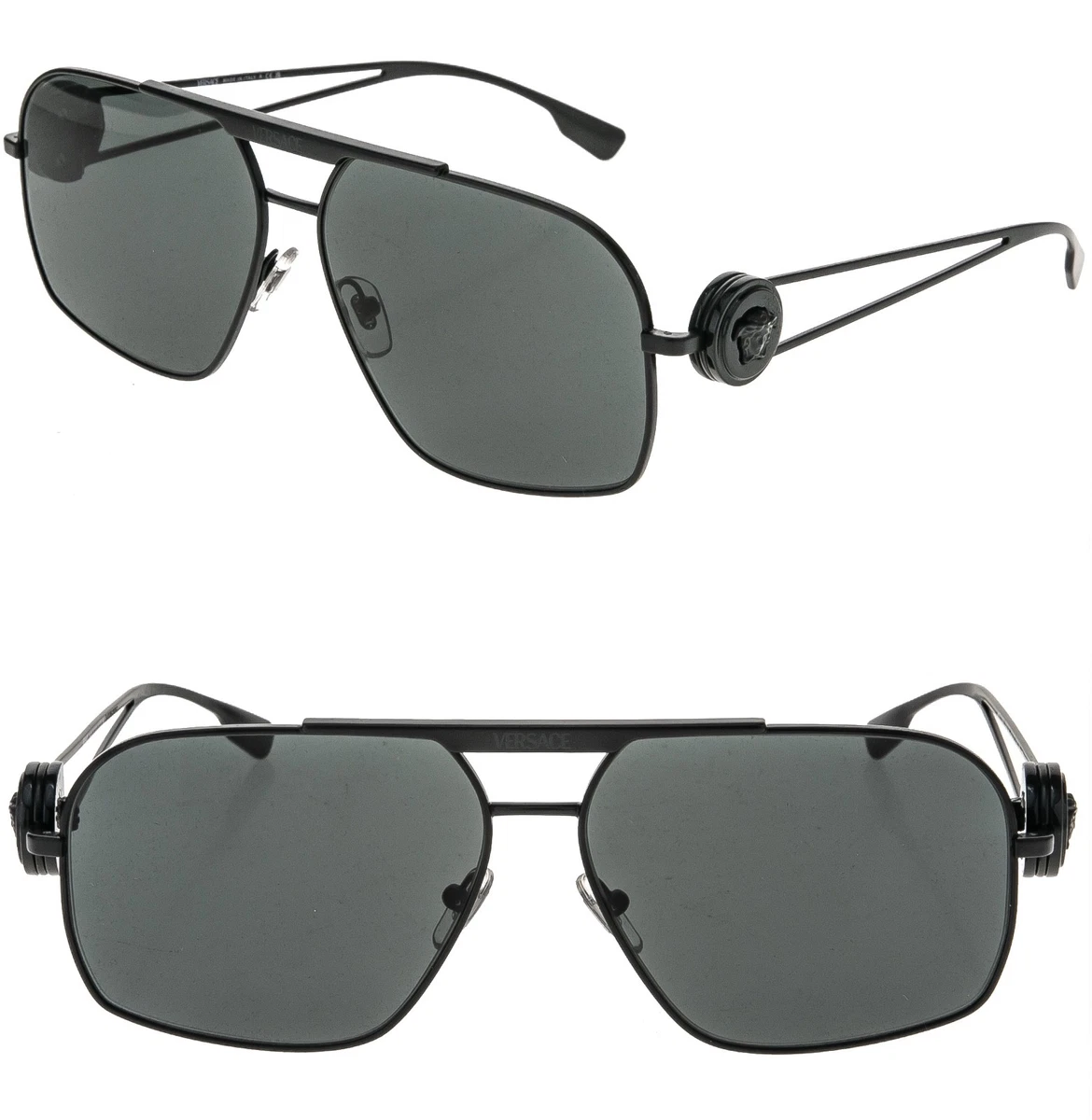 ワクサです VERSACE VE2269 2269 Medusa NAVIGATOR Matte Black Stud Aviator