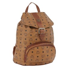 MCM Vicetos Logogram Backpack PVC Leather Brown Gold Auth bs33818