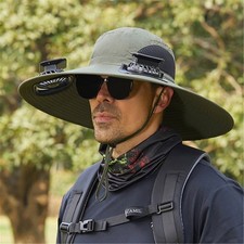 Unisex Outdoor Wide Brim Sun Hat with Solar Fan UV Protection Hiking Camping