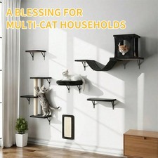 Black Wall Mounted Cat Shelves with House Perches Scratching Sections