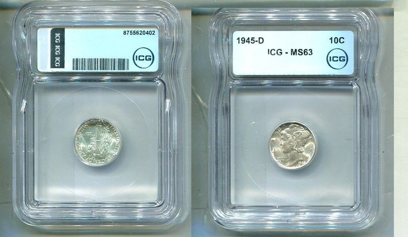 1945 D MERCURY HEAD SILVER DIME ICG MS63 9751T