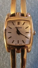 Pulsar Watch Womens Gold Tone Stainless Steel Classic Rectangular White Dial