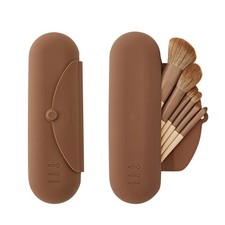 JASAQE Silicone Makeup Brush Holder, Large Travel Case, Coffee