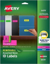 Neon Removable ID Labels 1x2-5/8in labels Assorted Neon 360/PK - 1EA