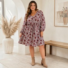 Old Navy XL Floral Boho Dress Red Blue 100% Rayon Tie Waist Crochet Trim