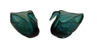 Pair of Vintage Fenton Glass Swan Trinket Candy Dish Teal Green