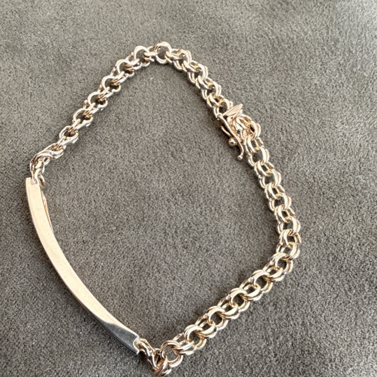 14K Yellow Gold ID Bracelet Dapped Double Link Chain 7 Inch Box