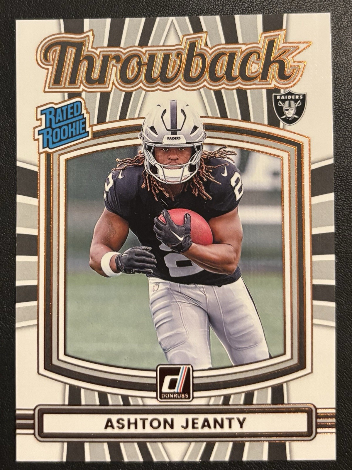 2025 Panini Donruss Throwback Insert Ashton Jeanty #6 Rated Rookie Raiders (RC)