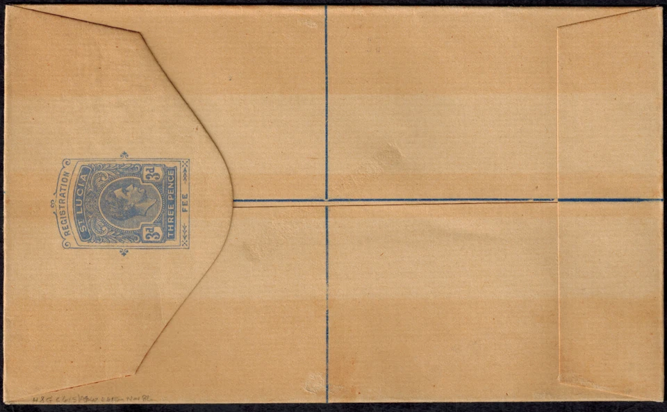 St. Lucia 1938 KG VI Registered Envelope H&G 66 Spec w/SPECIMEN OVPT - Image 2 of 2