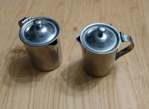 Stainless Steel Creamer Or Warm Syrup Pitcher w/hinged lids and handles