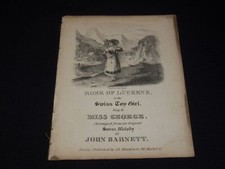 1850'S ROSE OF LUCERNE SHEET MUSIC - MISS GEORGE - JOHN BARNETT - SP 887K