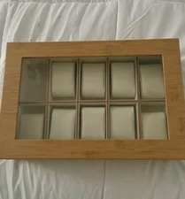 10 SLOT WOODEN WATCH/JEWELRY CASE, MISSING 1 PILLOW