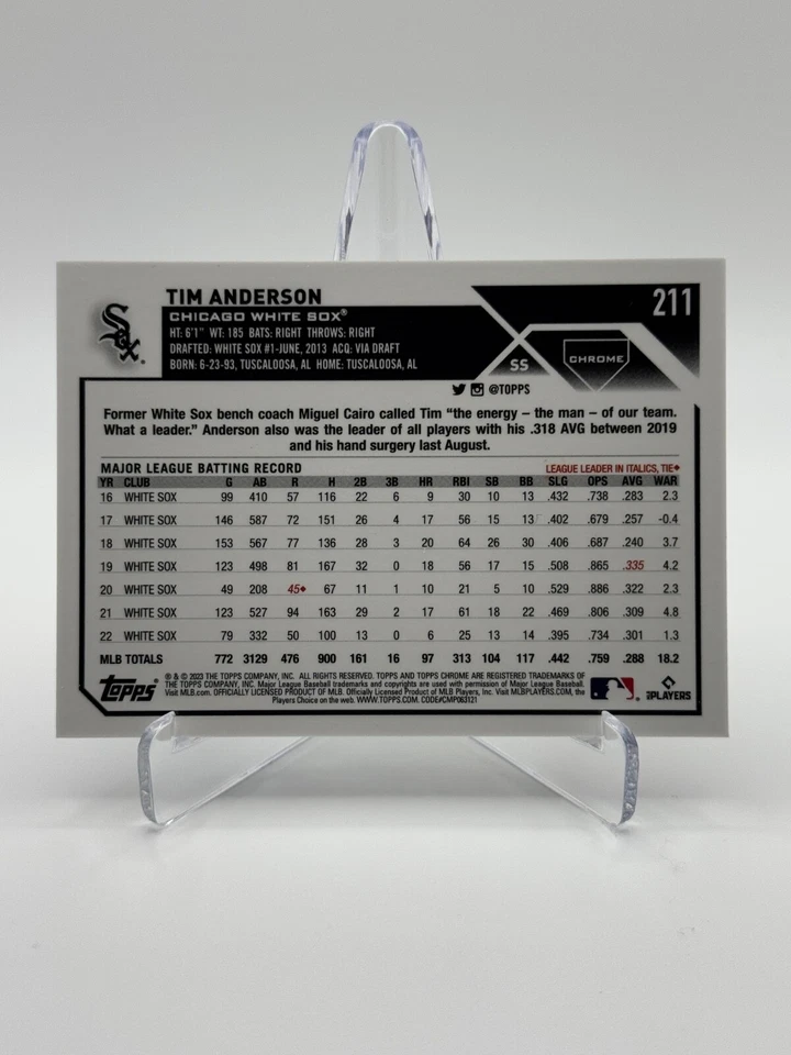 2023 Topps Chrome #211 TIM ANDERSON | Purple Speckle Refractor /299 - Image 2 of 2