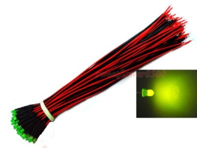 100 pcs 3mm Yellow Green LED Pre Wired Lights 12V 20cm Bulb Lamp Led ...