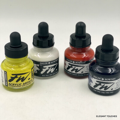 4 Bottles Daler-Rowney FW Acrylic Artists Ink Set - Primary Colors  1 fl oz