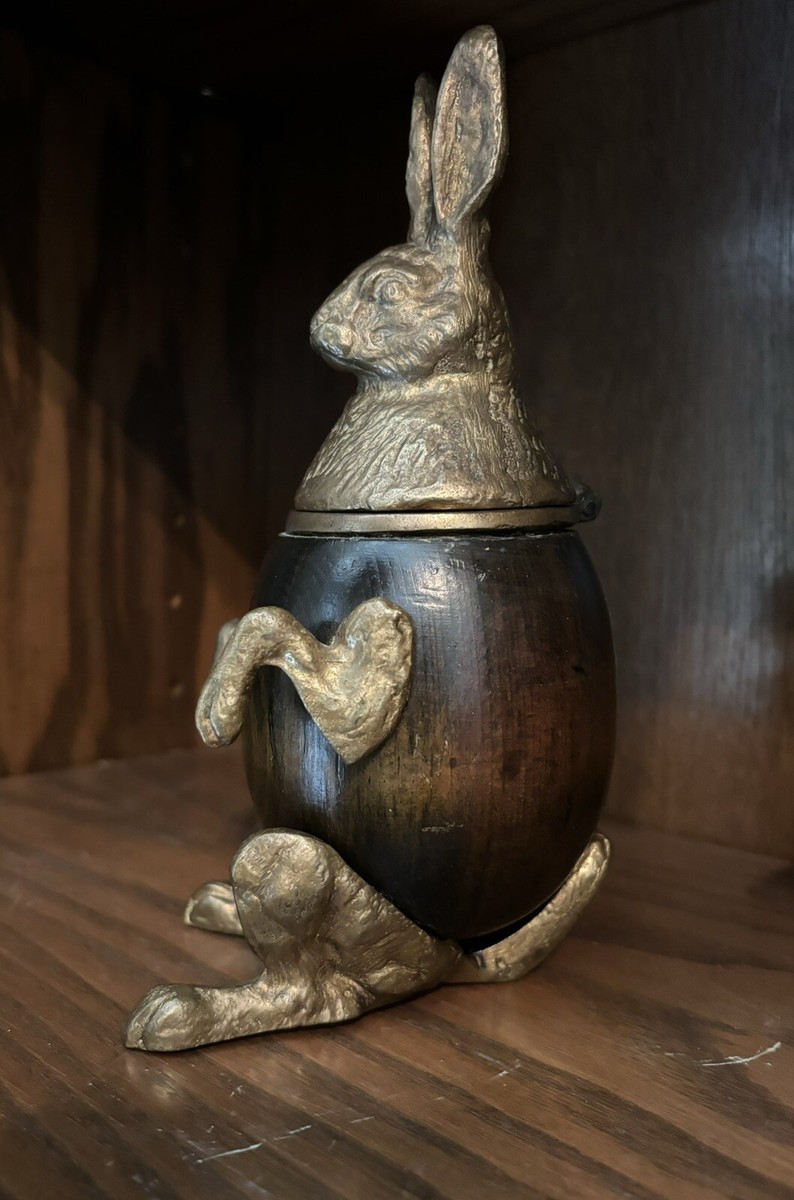 RABBIT TRINKET BOX VINTAGE ARTHUR COURT BRASS BRONZE WOOD DECOR