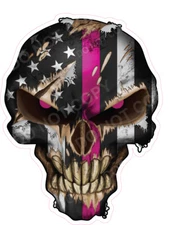 4x Thin Pink Line Skull Breast Cancer Survivor Sticker Vinyl Decal American Flag